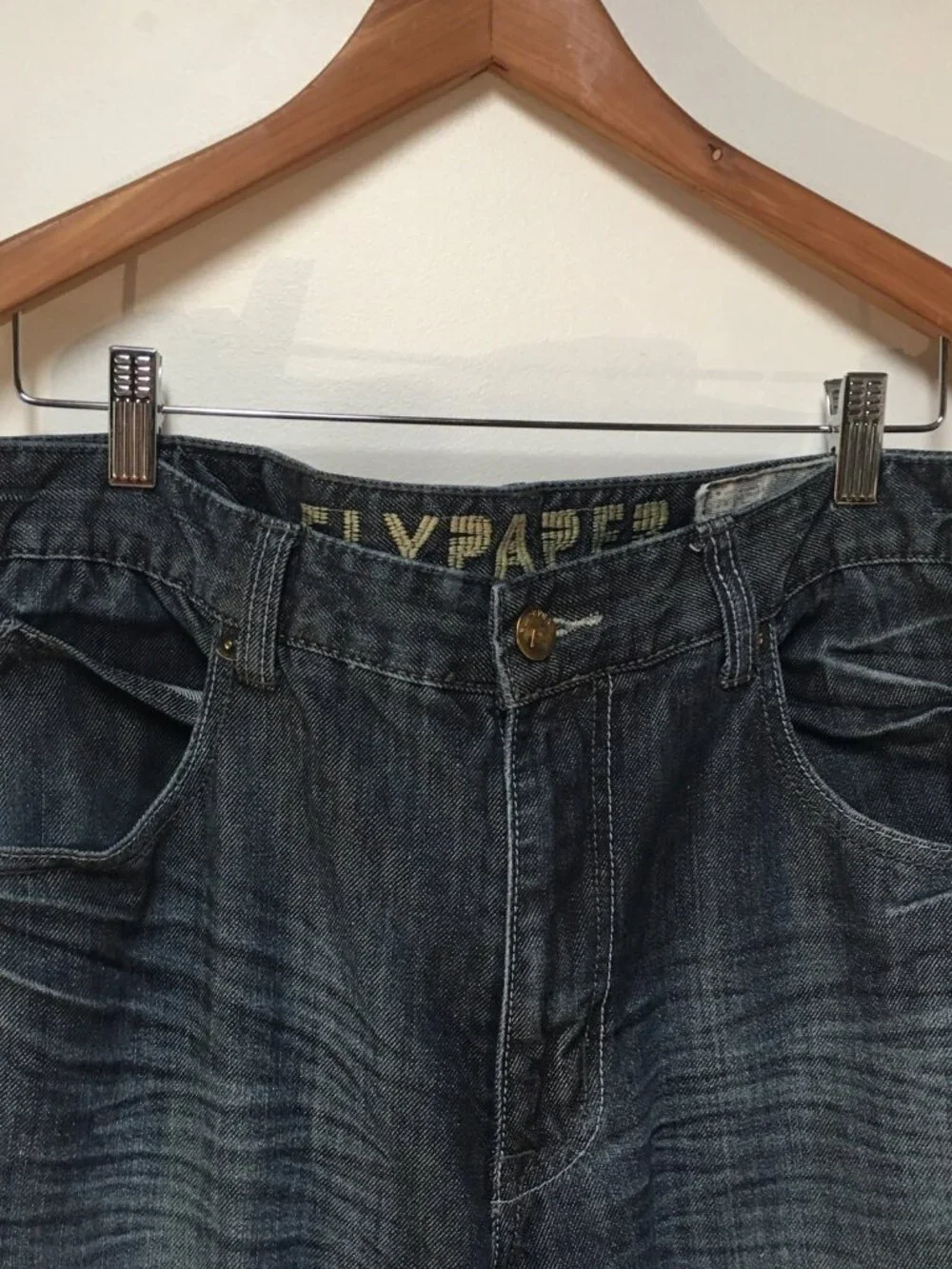 Flypaper Men 36x32 Jeans Blue Dark Wash Embroidered Bootcut Denim 100% Cotton